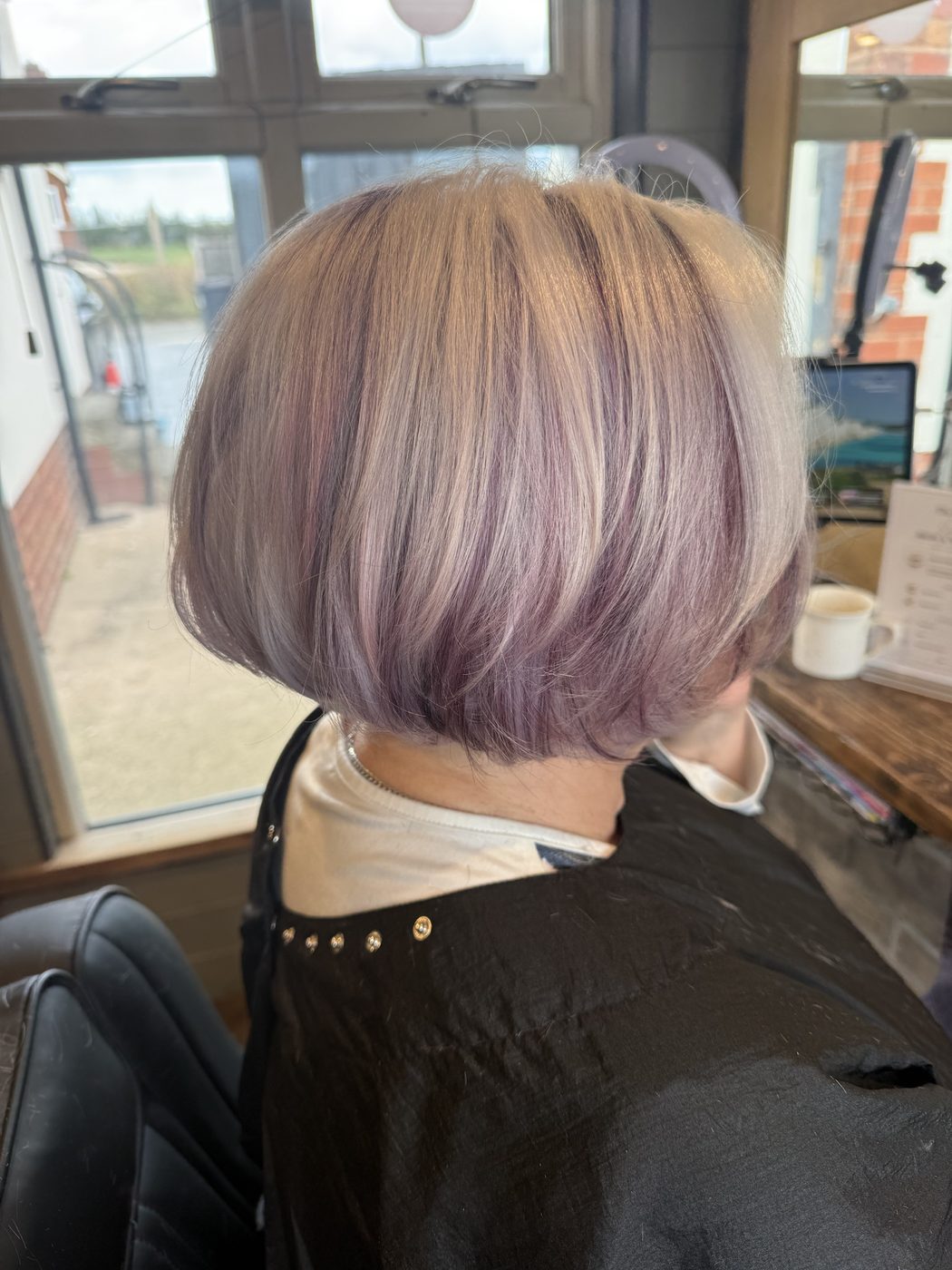 After: faded pastel refreshed to a soft lilac-silver bob