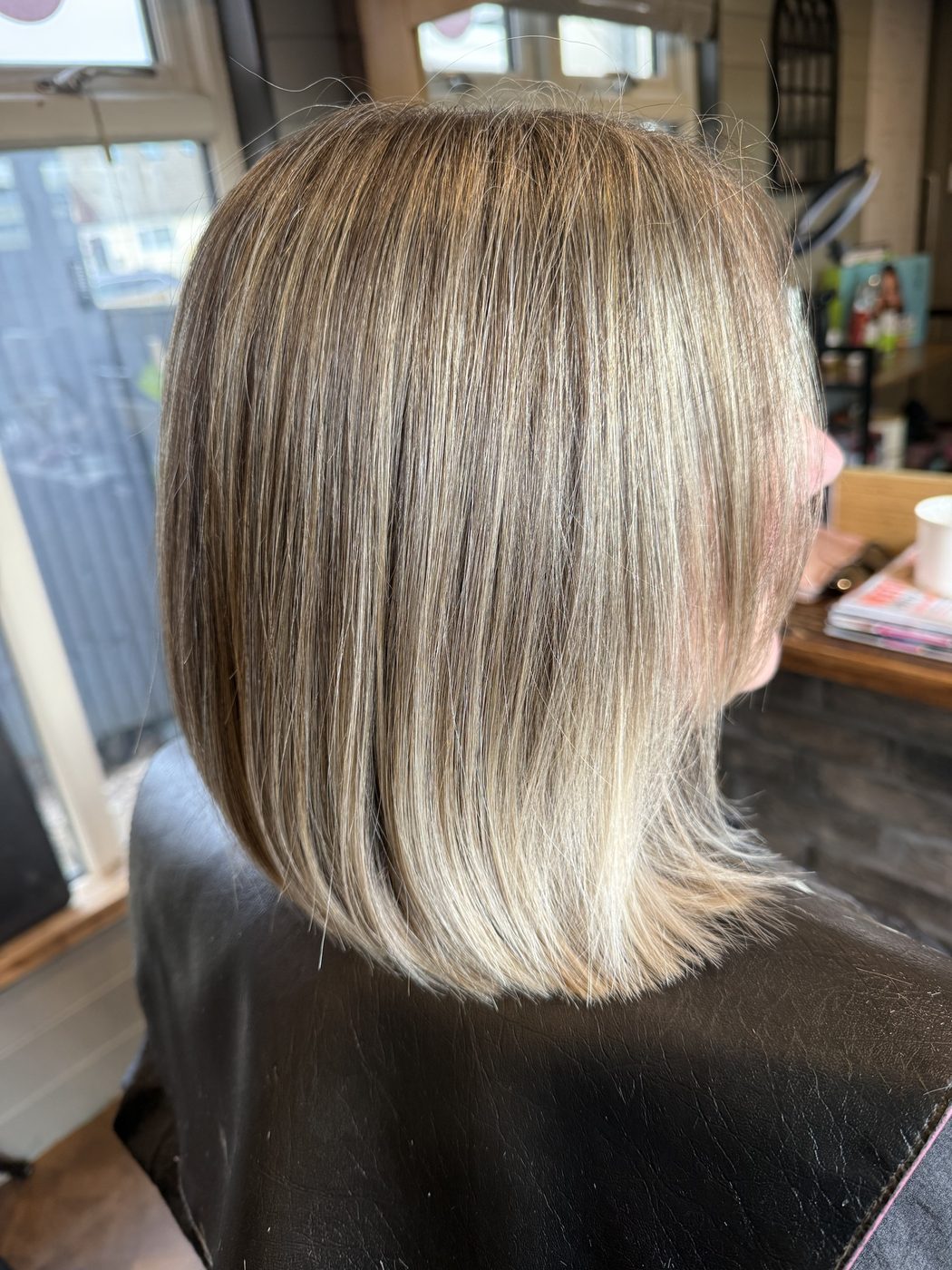 After: a harsh, grown-out ombré softened into a blended, low-maintenance bob