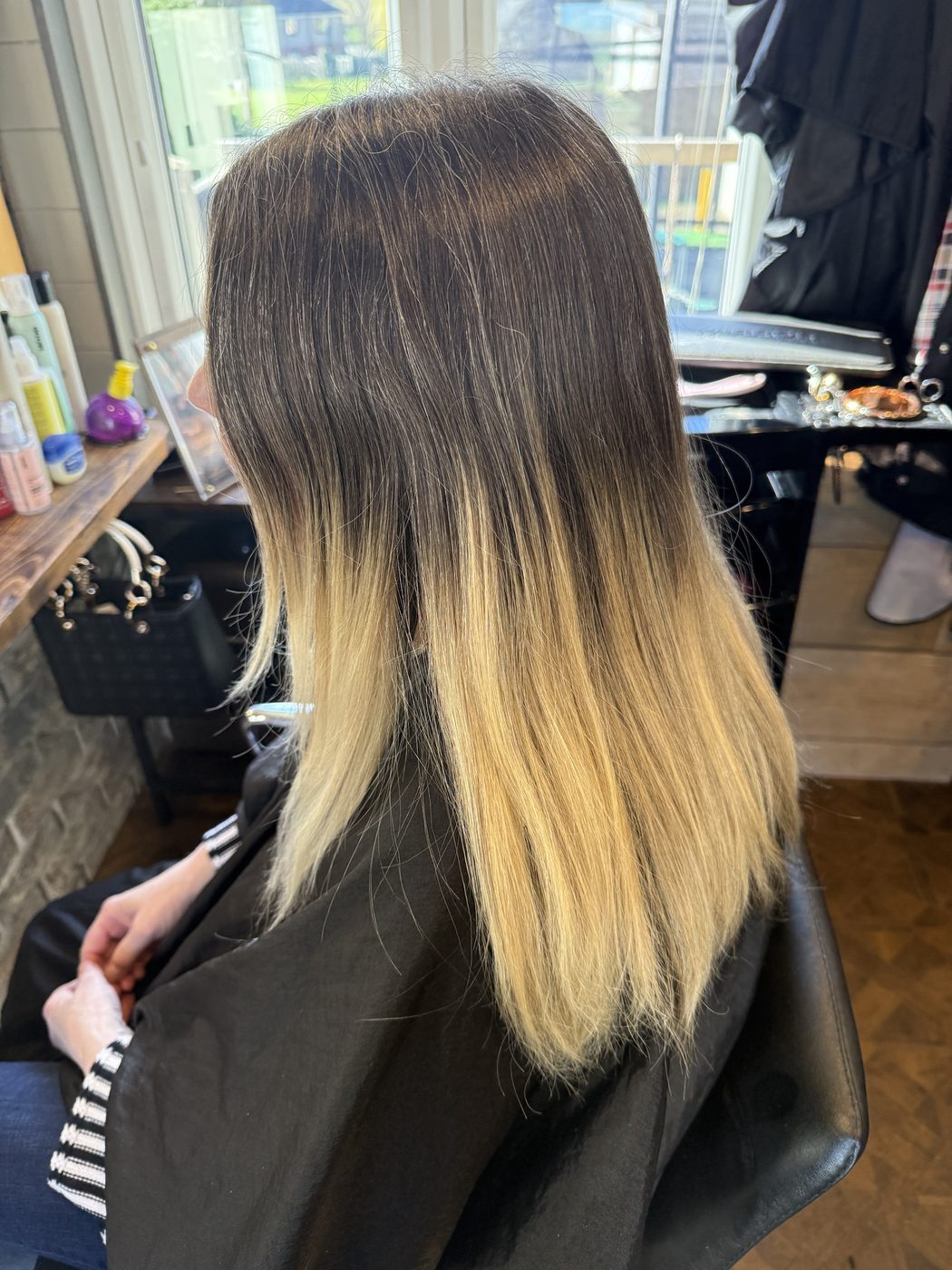 Before: a harsh, grown-out ombré softened into a blended, low-maintenance bob