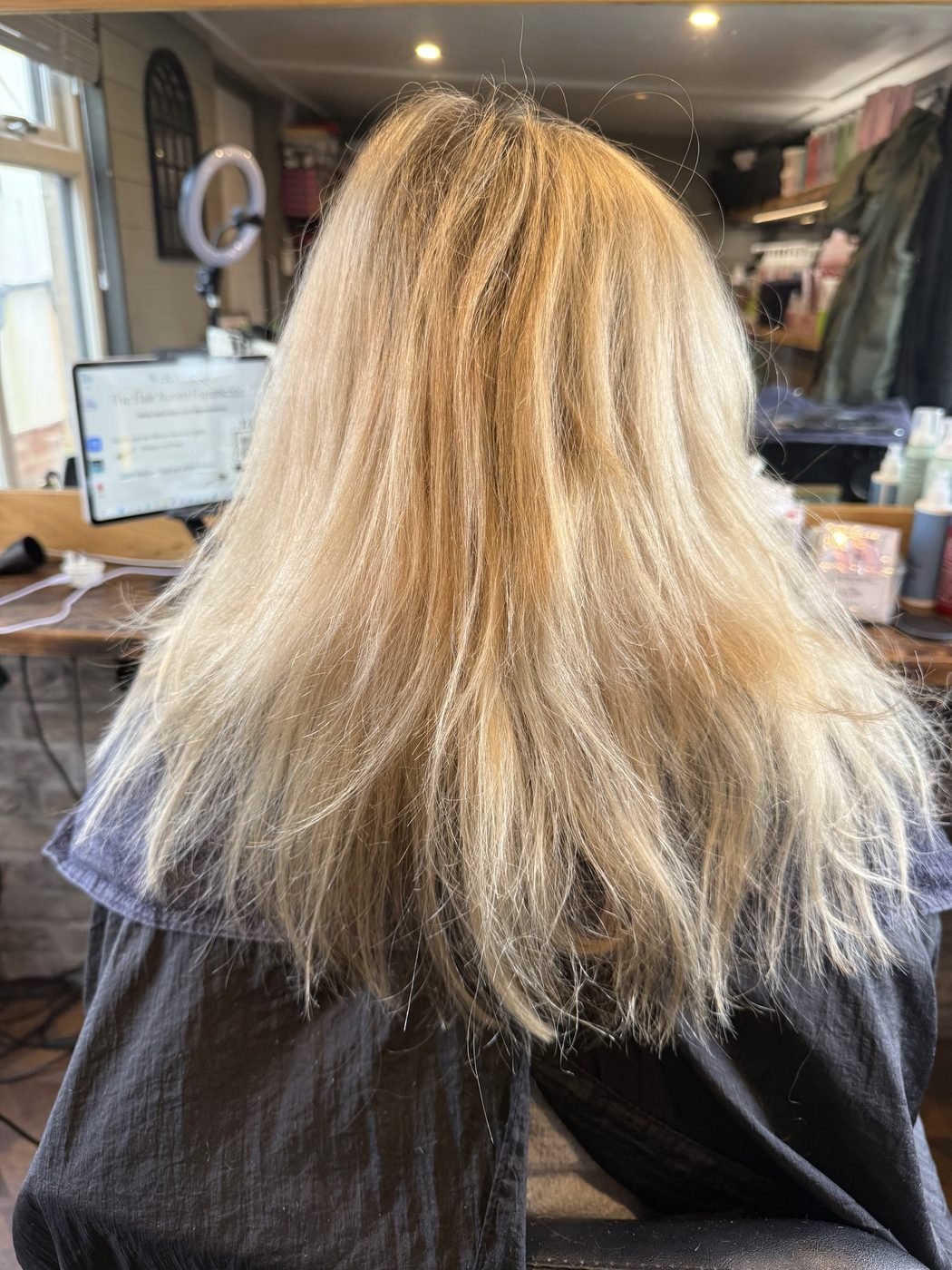 Before: warm, grown-out blonde refreshed to an icy, lived-in blonde