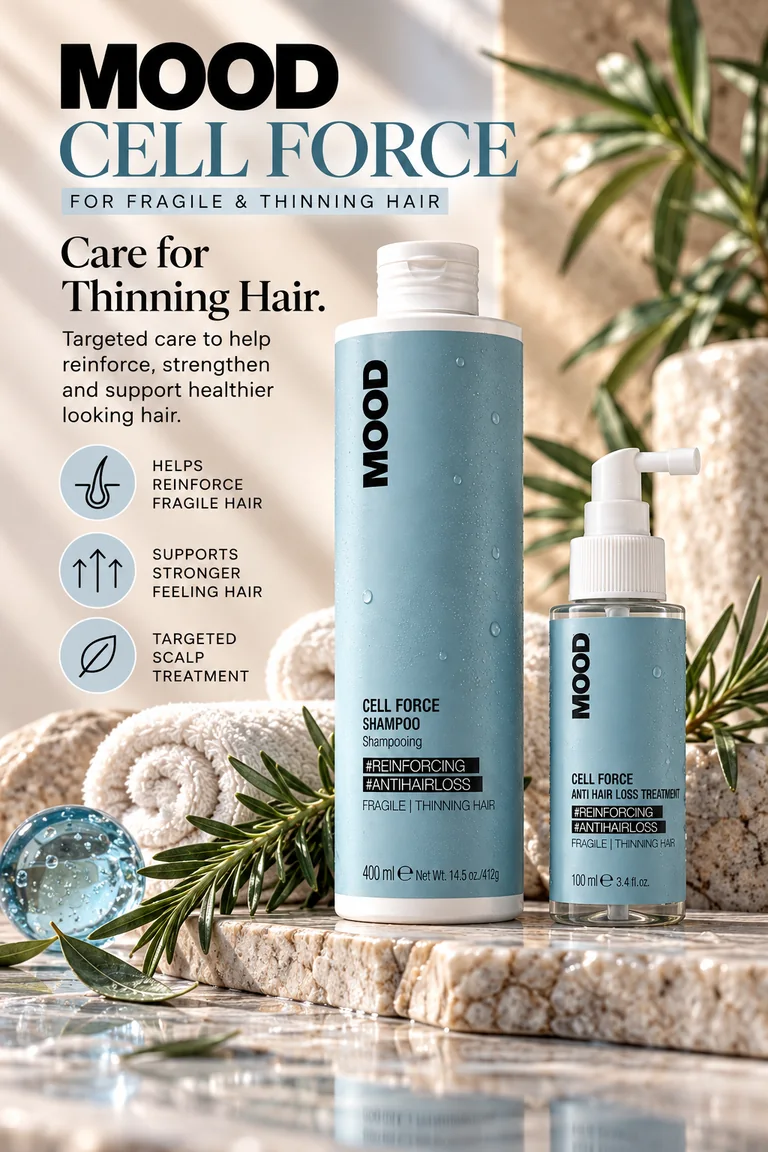 MOOD Cell Force range: shampoo and anti hair loss treatment, for fragile & thinning hair