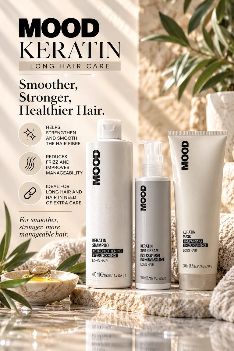 MOOD Keratin range: shampoo, 2in1 cream and mask, for long hair care