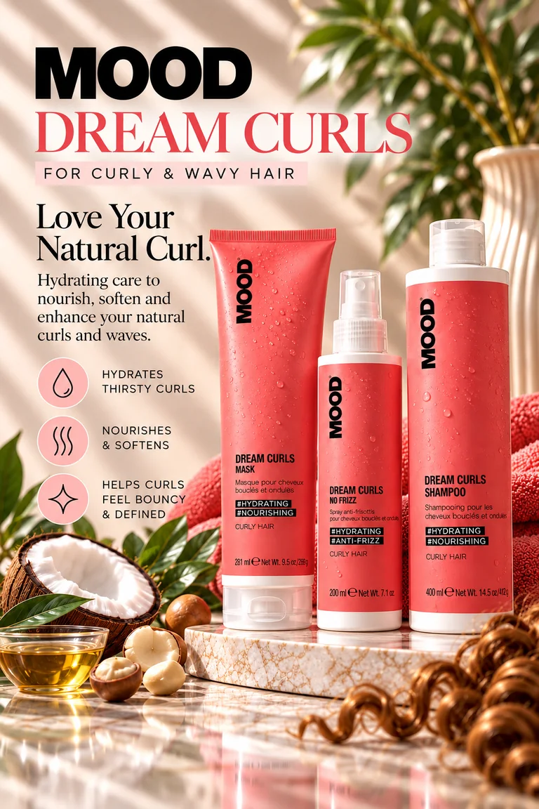 MOOD Dream Curls range: mask, no frizz spray and shampoo, for curly & wavy hair